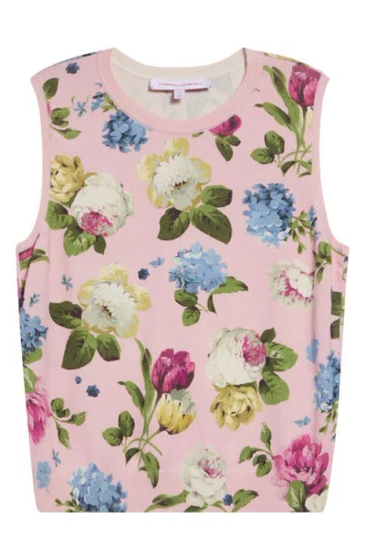 Carolina Herrera Floral Print Sleeveless Silk & Cotton Sweater In Pink