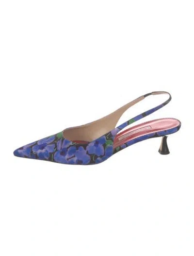 Pre-owned Carolina Herrera Floral Print Slingback Pumps In Red