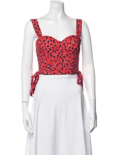 Pre-owned Carolina Herrera Floral Print Square Neckline Crop Top In Red