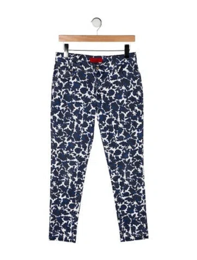 Pre-owned Carolina Herrera Floral Print Straight Leg Pants In Blue