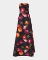Carolina Herrera Chrysanthemum Print Strapless Faille Gown In Black