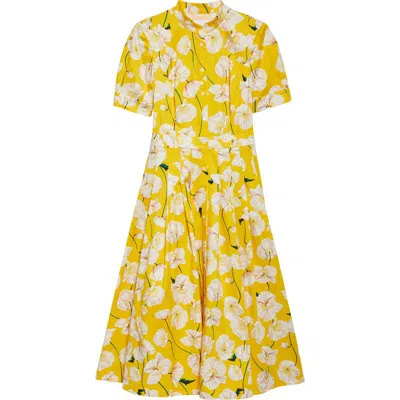 Carolina Herrera Floral Print Stretch Cotton Shirtdress In Taxi Cab Multi