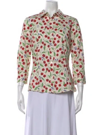 Pre-owned Carolina Herrera Floral Print Three-quarter Sleeve Blouse In Multi