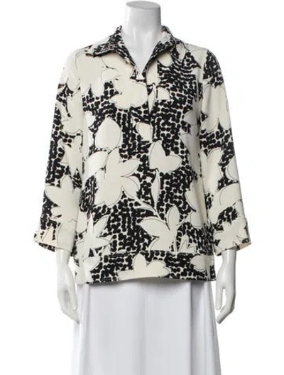 Pre-owned Carolina Herrera Floral Print Three-quarter Sleeve Blouse In Neutrals