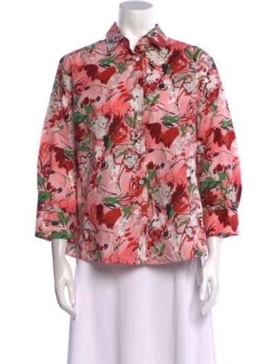 Pre-owned Carolina Herrera Floral Print Three-quarter Sleeve Blouse In Pink
