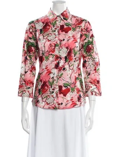 Pre-owned Carolina Herrera Floral Print Three-quarter Sleeve Blouse In Pink
