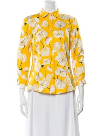 Pre-owned Carolina Herrera Floral Print Three-quarter Sleeve Blouse W/ Tags In Yellow