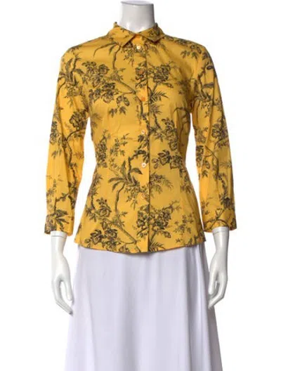Pre-owned Carolina Herrera Floral Print Three-quarter Sleeve Blouse W/ Tags In Yellow