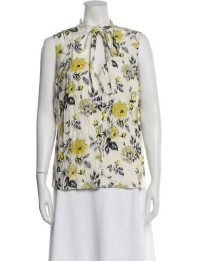 Pre-owned Carolina Herrera Floral Print Tie Neck Blouse In Neutral