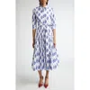 Carolina Herrera Floral Print Tiered Stretch Cotton Shirtdress In White Multi