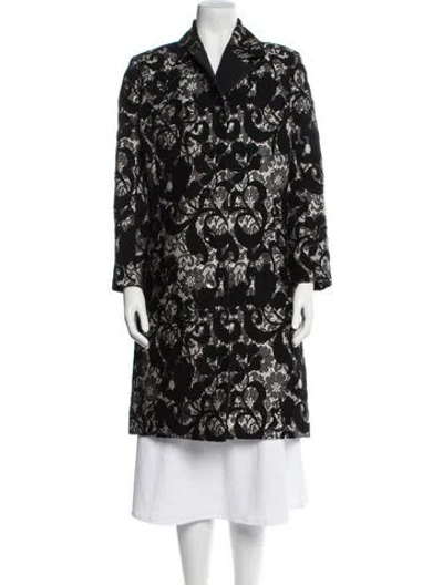 Pre-owned Carolina Herrera Floral Print Trench Coat In Black