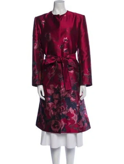 Pre-owned Carolina Herrera Floral Print Trench Coat In Blue