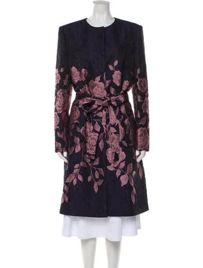 Pre-owned Carolina Herrera Floral Print Trench Coat In Blue