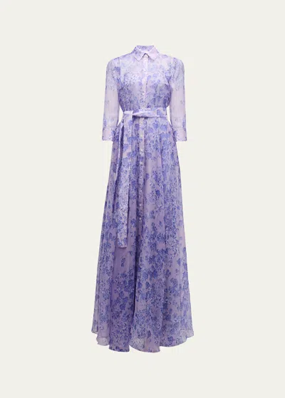 CAROLINA HERRERA FLORAL PRINT TRENCH GOWN WITH TIE BELT