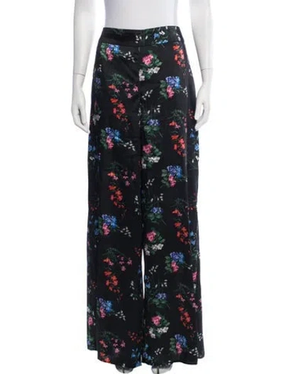 Pre-owned Carolina Herrera Floral Print Wide Leg Pants In Black