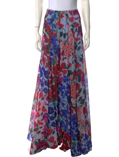 Pre-owned Carolina Herrera Floral Print Wide Leg Pants W/ Tags In Blue