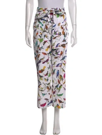 Pre-owned Carolina Herrera Floral Print Wide Leg Pants In White