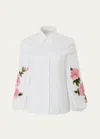 Carolina Herrera Puff-sleeve Cotton-blend Button-down Shirt In Wht Mult