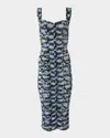 Carolina Herrera Peony Print Ruched Stretch Jersey Midi Dress
