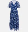 Carolina Herrera Floral Ruffled Chiffon Midi Dress