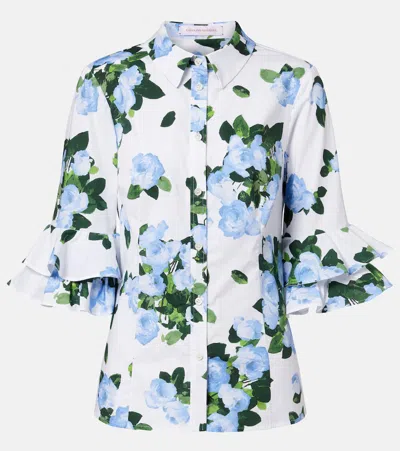 Carolina Herrera Floral Ruffled Cotton-blend Shirt In Multi