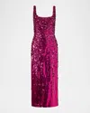 Carolina Herrera Sequined Midi Dress In Berry