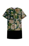 Carolina Herrera Floral Shift Mini Dress In Dark Green