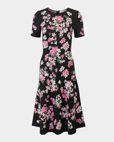 Carolina Herrera Floral Short-sleeve Fit-and-flare Dress In Multi