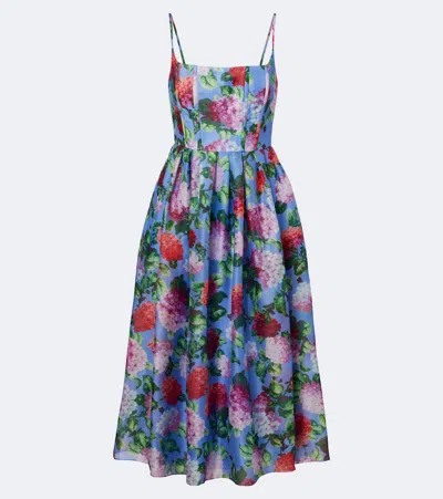 Carolina Herrera Floral Silk Crêpe Cocktail Dress In Blue