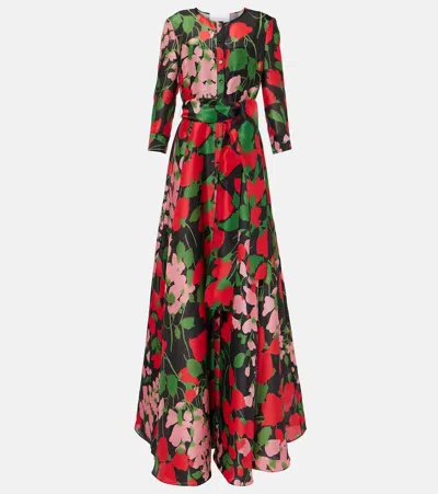CAROLINA HERRERA FLORAL SILK GAZAR GOWN