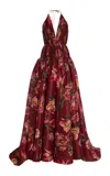 Carolina Herrera Floral Silk Gown In Red