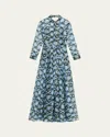Carolina Herrera Belted Floral-print Silk-organza Midi Shirt Dress In Blue