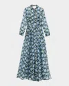 Carolina Herrera Belted Floral-print Silk-organza Midi Shirt Dress In Blue