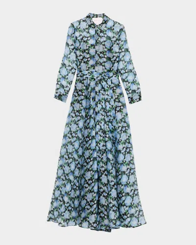 CAROLINA HERRERA FLORAL SILK LONG-SLEEVE TRENCH GOWN
