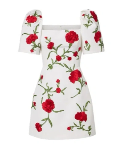 Carolina Herrera Embellished Floral Silk-faille Mini Dress In White