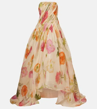 Carolina Herrera Floral Silk Organza Bustier Gown In Multi