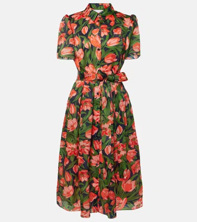 Carolina Herrera Floral-print Silk-organza Midi Shirt Dress In Multi
