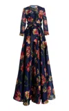 Carolina Herrera Floral Silk Trench Gown In Navy