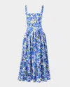 Carolina Herrera Floral Stretch-cotton Midi Dress In Delphinium Mult