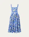 Carolina Herrera Floral Stretch-cotton Midi Dress In Delphinium Mult