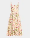 Carolina Herrera Floral Sleeveless Drop-waist Pleated Midi Dress In Multi
