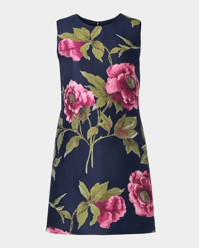Carolina Herrera Floral Sleeveless Shift Minidress In Blue