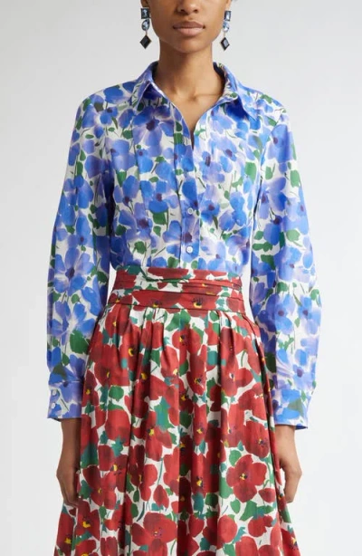 CAROLINA HERRERA CAROLINA HERRERA FLORAL STRETCH COTTON BUTTON-UP SHIRT