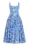 Carolina Herrera Floral Stretch-cotton Midi Dress In Delphinium Mult