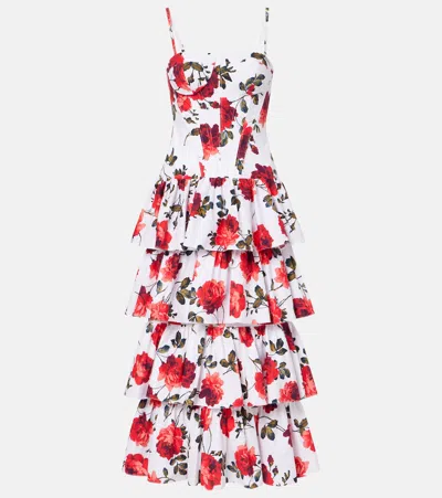 Carolina Herrera Floral Tiered Cotton-blend Corset Dress In Multi