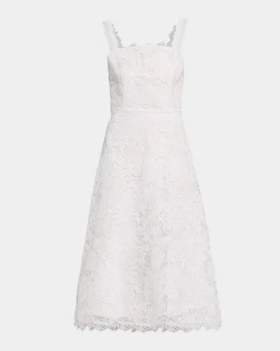 Carolina Herrera Florale Guipure Lace Sleeveless Midi Dress In White