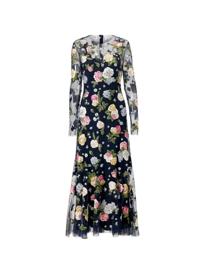 Carolina Herrera Floral-embroidered Maxi Dress In Multi