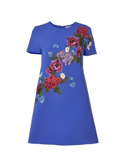 Carolina Herrera Floral-embroidered Mini Dress In Blue