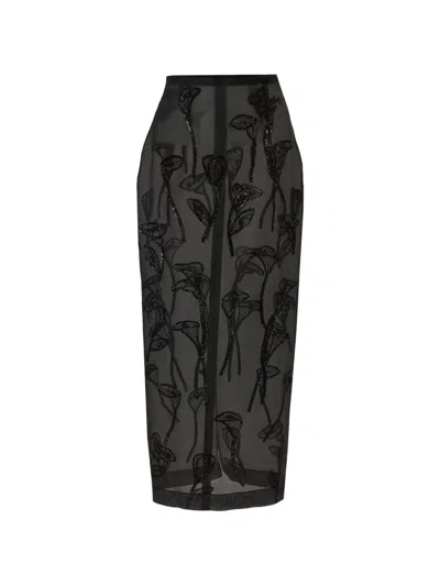 Carolina Herrera Floral-embroidered Organza Midi Skirt In Yellow