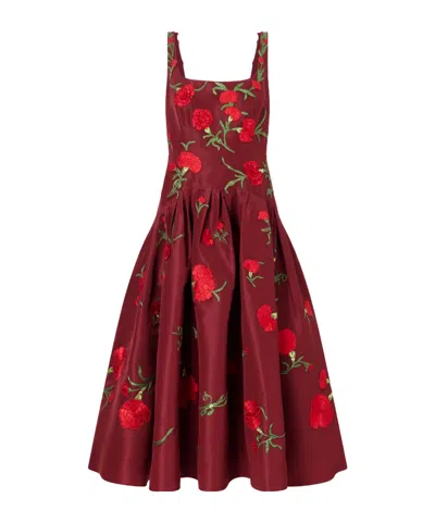 Carolina Herrera Floral-embroidered Silk-faille Gown In Red